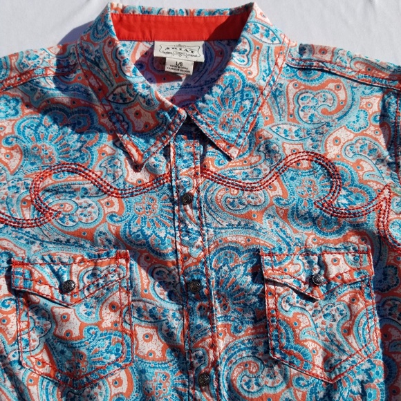 Ariat Tops - ARIAT- Womens Large L Harper Paisley Orange & Turquoise snap shirt Button Down